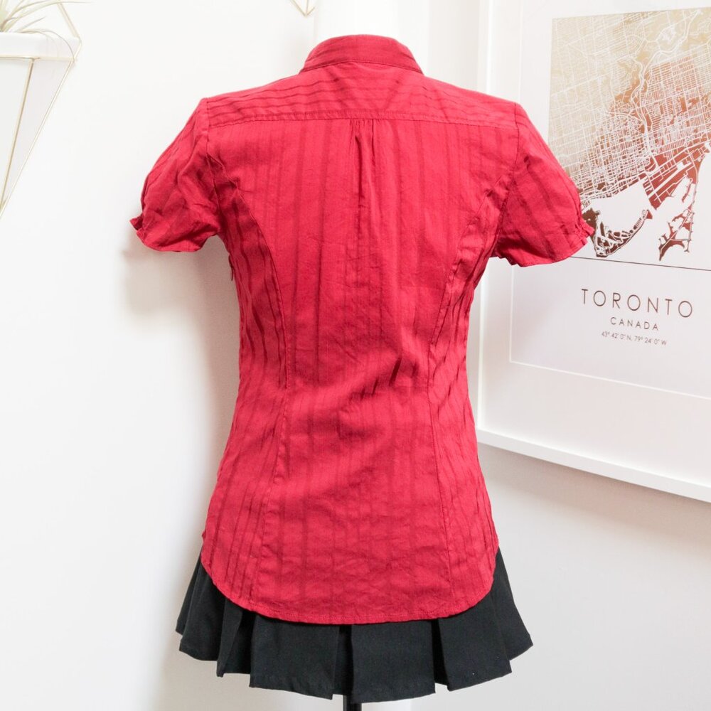 Express Red Ruffle Front Short Sleeve Blouse - Picture 5 of 8